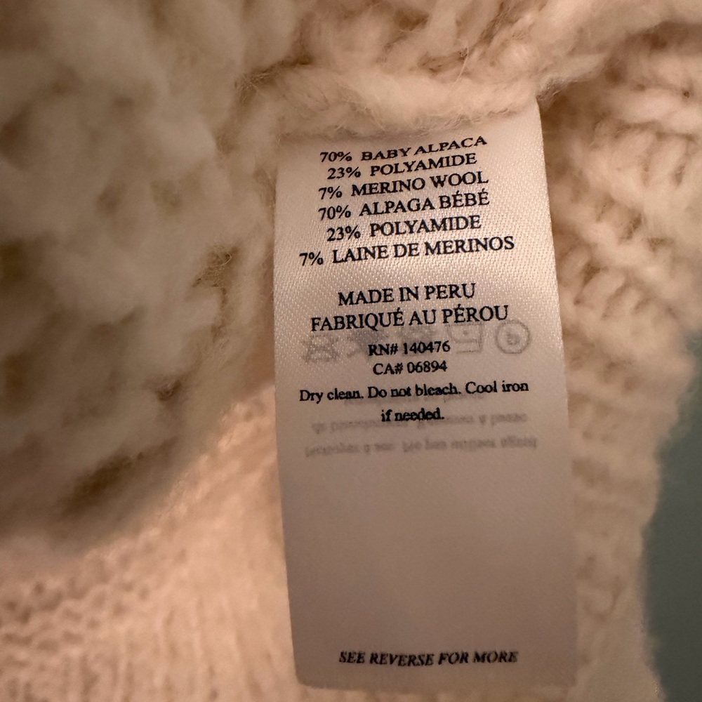 Faherty Polly Sweater Winter White cream size small - Picture 3 of 4